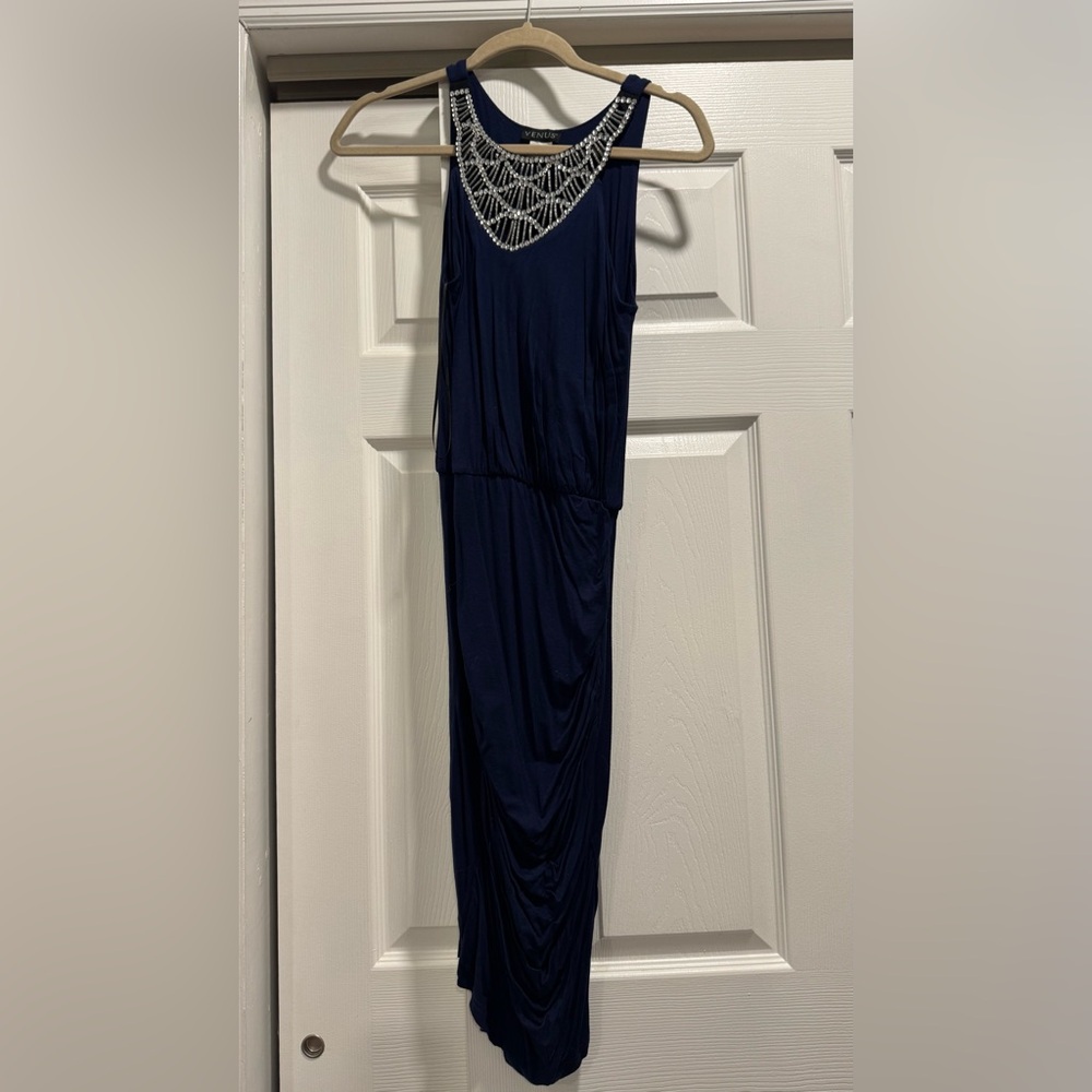 VENUS Strapless Navy Dress with Silver Accents